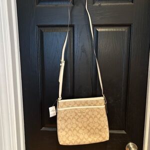Coach Gold and Cream Crossbody Bag with Geometric Pattern